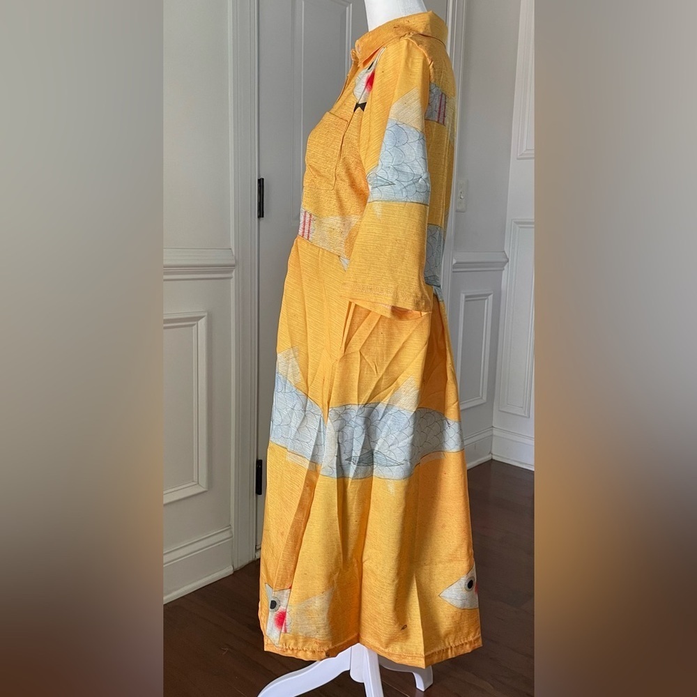 Retro Yellow Sardine Print Dress Size Small - Picture 4 of 5